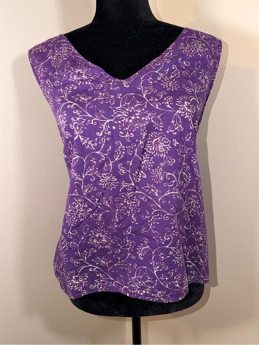 Vintage Y2K Eddie Bauer Purple Whimsy Floral Tank Top Outdoors Boho Hippie XL